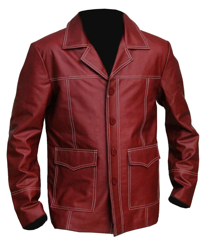 Men’s Premium Fight Club Red Leather Jacket

